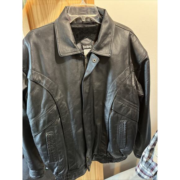 Intro Men’s Bomber Leather Jacket Size XL Y2K Vintage Black Long Sleeve Full Zip - Picture 10 of 10
